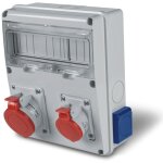 Coffret �lectrique 11 modules din 2 prises 3p + n + t 32a + 2 prises type f ip44 enerbox scame gris