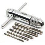 Coffrets de tarauds, 5 tarauds � main (m3 / m4 / m5 / m6 / m8) avec poign�e en t r�glable