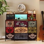 Coiffeuse 109x28x97 cm avec 13 tiroirs - commode vintage avec led rgb et ports usb - bois et m�tal - ...