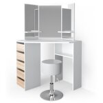 Vicco - coiffeuse d'angle arielle, blanc / sonoma, 110 cm avec tabouret