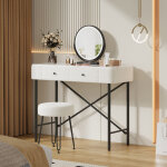 Coiffeuse chambre moderne 100x40x120cm table de maquillage avec led miroir tabouret 2 tiroirs garnis ...