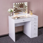 Coiffeuse avec �clairage led, luminosit� r�glable, 6 tiroirs, 92 x 81 x 55 cm, miroir de courtoisie inclus, ...