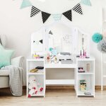 Coiffeuse pour enfants 2 en 1 avec miroir amovible, bureau enfant avec 4 Étagères de style princesse ... Coiffeuse pour enfants 2 en 1 avec miroir amovible, bureau enfant avec 4 Étagères de style princesse ...