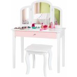 Costway - coiffeuse pour enfants 2 en 1 avec miroir amovible et pliable, 1 grand tiroir style princesse ...
