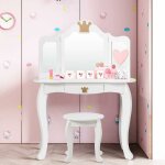 Costway - coiffeuse pour enfants avec miroir � trois volets, ensemble de coiffeuse 2 - en - 1 avec dessus ...