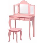 Costway - coiffeuse enfant rose avec tabouret, table de maquillage avec miroir � trois panneaux et tiroir, ...