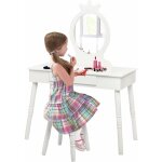 Coiffeuse pour enfants avec tabouret, coiffeuse et chaise, table cosmetique avec miroir et tiroir, egalement ...