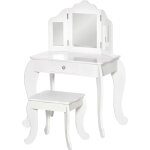 Coiffeuse enfant avec tabouret, miroir triptyque et tiroir coulissant - coiffeuse dim. 63l x 40l x 85, ...