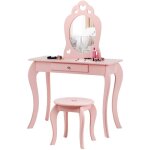 Goplus - coiffeuse pour fille de style princesse europeenne, table de maquillage pour enfant avec tabouret, ...