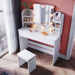Coiffeuse avec miroir clair et tabouret tiroir coiffeuse bureau de beaut blanc 108x40x140cm - sonni ...