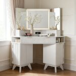 Coiffeuse miroir led style flut� 48  grande coiffeuse d'angle avec plateau en verre, station de charge, ...