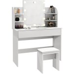 Sirhona - coiffeuse avec miroir led table de maquillage avec tiroir et 4 tagres tabouret commode cosmtiques ...