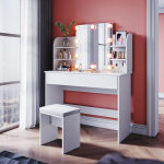 Coiffeuse avec miroir et tabouret led 1 tiroir, 4 compartiments de rangement miroir - 108x40x140cm - ...