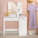 Ml - design coiffeuse moderne avec miroir, 90x38x138 cm, en mdf blanc, table de maquillage avec tiroir, ...