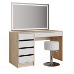 Vicco - coiffeuse sherry, blanc / sonoma, 120cm avec miroir led et tabouret