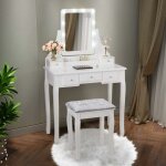 Costway - coiffeuse, table de maquillage avec 10 ampoules led à intensité variable tabouret avec 5 tiroirs ... Costway - coiffeuse, table de maquillage avec 10 ampoules led à intensité variable tabouret avec 5 tiroirs ...