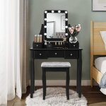 Costway - coiffeuse, table de maquillage avec 10 ampoules led à intensité variable tabouret avec 5 tiroirs ... Costway - coiffeuse, table de maquillage avec 10 ampoules led à intensité variable tabouret avec 5 tiroirs ...