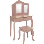 Pegane - coiffeuse avec tabouret pour enfant en bois coloris rose antique - longueur 59, 50 x profondeur ...