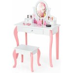Costway - coiffeuse avec tabouret pour enfants, table de maquillage en bois avec miroir pivotant � 360�, ...