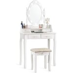 Coiffeuse avec tabouret et miroir rotatif amovible - 10 lumi�res led - table de maquillage 2 en 1 avec ...