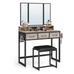 Vasagle - coiffeuse avec tabouret, avec miroir triple, 3 tiroirs, 90 x 40 x 141 cm, porte - sche - cheveux, ...