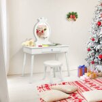Costway - coiffeuse avec tabouret , table de maquillage pour enfants, style princesse europenne avec ...