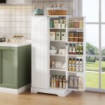 Colonne de cuisine multifonctionnelle blanc 60x35x128 cm avec led � d�tecteur, �tag�res r�glables, 2 ...