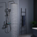 Colonne de douche design avec led et affichage num�rique, ensemble complet avec �tag�re de rangement ...