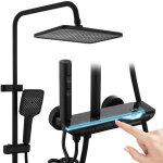 Colonne de douche design noir avec led et affichage num�rique, ensemble complet avec �tag�re de rangement ...