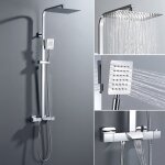 Colonne de douche avec mitigeur thermostatique, haute rglable 98 - 129 cm, ensemble de douche en acier ...