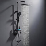 Colonne de douche noir avec led et affichage num�rique, ensemble r�glable en hauteur � 4 fonctions avec ...