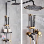 Colonne de douche syst�me de douche noir dor� syst�me de douche � t�te carr�e r�glable en hauteur avec ...