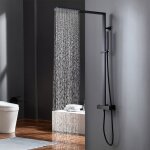Colonne de douche thermostatique noir design carr� & pommeau pluie rectangulaire - sirius