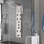 Colonne de douche thermostatique nickel bross hydromassante mural en acier inoxydable 5 fonctions (cascade ...