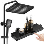 Colonne de douche thermostatique noir, hauteur r�glable 855 - 1230mm, ensemble sans percement suppl�mentaire, ...