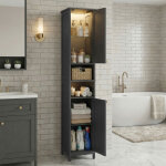 Colonne de rangement salle de bain, �tag�res r�glables, meuble haut moderne pour petits espaces, �clairage, ...