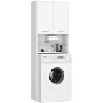 Abamihome - meuble pour machine  laver fin blanche 64 cm 2 portes faade blanche niche 4 tagres 64x30x180 ...