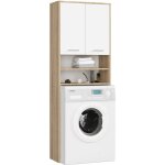Abamihome - meuble pour machine � laver fin ch�ne sonoma 64 cm 2 portes fa�ade blanche niche 4 �tag�res ...
