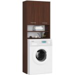 Abamihome - meuble pour machine  laver fin weng 64 cm 2 portes faade weng niche 4 tagres 64x30x180 ...