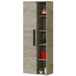 Pegane ? colonne de salle de bain suspendue 1 porte alaska ch�ne � n?uds ? hauteur 135 cm ? longueur ...