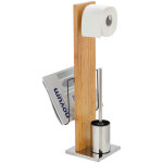 Combin� wc 2en1 portofino, brosse wc et d�rouleur papier toilette, porte - revues, bambou - acier inox, ...