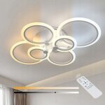 Comely - plafonnier led avec telecommande, 72w eclairage de plafond, 6 anneaux ronde acrylique lampe ...