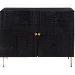 Rendez - vous d�co - commode 2 portes en bois grav� noir et m�tal dor� - chimane