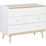 Homcom - commode 3 tiroirs design scandinave meuble de rangement chambre mdf blanc aspect chne clair ...