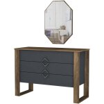 Commode 3 tiroirs avec miroir mural bois fonc� et anthracite luko 110cm
