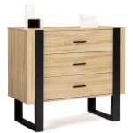 Idmarket ? commode 3 tiroirs bois noir 84 cm ? design moderne avec pieds grands ? rangement optimal pour ...