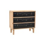 Commode 3 tiroirs pin massif clair et simili cuir stylie