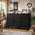 Commode 3 tiroirs et 3 porte chambre, meuble de rangement style boh�me avec conception anti - basculement ...