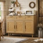 Commode 3 tiroirs et 3 porte chambre, meuble de rangement style boh�me avec conception anti - basculement ...