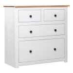 Commode 4 tiroirs pin massif blanc et clair iris